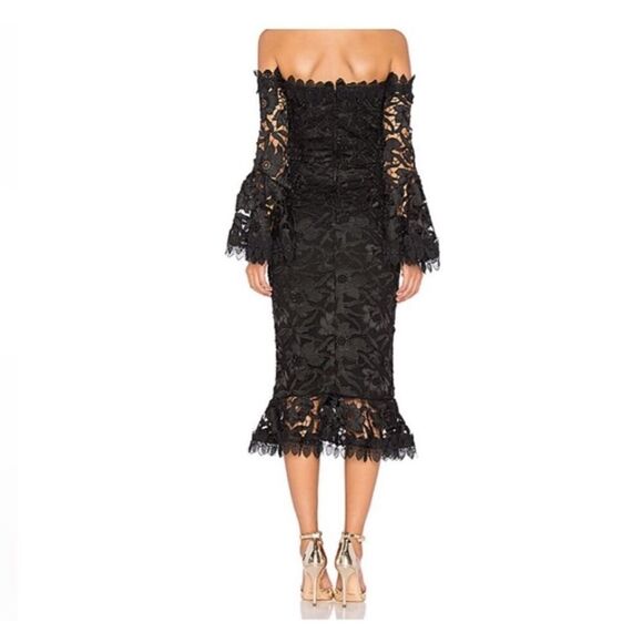 NICHOLAS Botanical Off Shoulder Midi Lace Bell Sleeve Dress - Picture 4 of 9